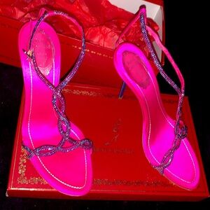 Rene Caovilla Fushia Blue Satin Heel (Size 7.5)